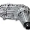 Rear angle of NP273D transfer case showing slip yoke output and upgraded case half for Dodge 4x4 trucks