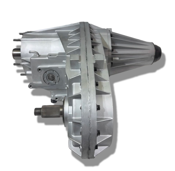 An up close side view photo of the nv273d transfer case.