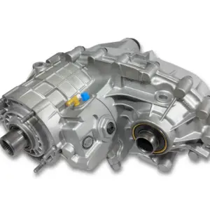 Front view of remanufactured NP261XHD transfer case for sale showing input shaft and front housing, built for 2001–2007 GM 2500HD/3500HD with 6.6L Duramax or 8.1L engines