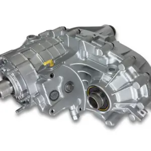 Front view of NP263XHD remanufactured transfer case for sale that is showing the input shaft and mounting face for 2001–2007 GM 2500HD/3500HD with Duramax or 8.1L engine