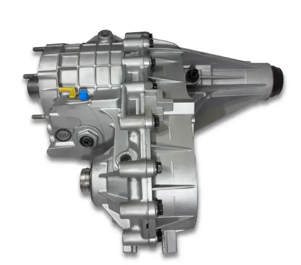 Side profile of NP261HD transfer case showing manual shift selector and upgraded rear case half for GM 2500/3500 trucks