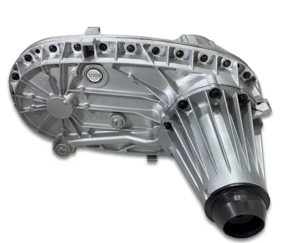 Rear output view of NP271F transfer case featuring fixed yoke design for Ford F-250, F-350, and F-450 4WD applications.